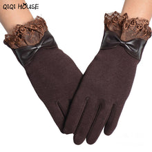 Women Gloves Winter Hand Warmer Lace Bow Driving Gloves Elegant Warm Outwear Gloves Kadin Eldiven#B920