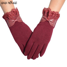 Women Gloves Winter Hand Warmer Lace Bow Driving Gloves Elegant Warm Outwear Gloves Kadin Eldiven#B920