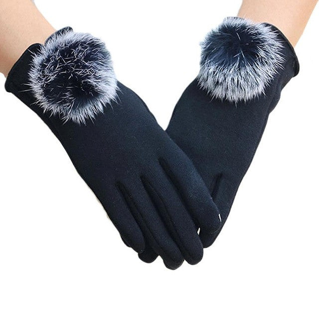 Women Gloves Winter Ladies Cute Hir Ball Cotton Gloves Warm Wrist Hand Gloves Kadin Eldiven#B921