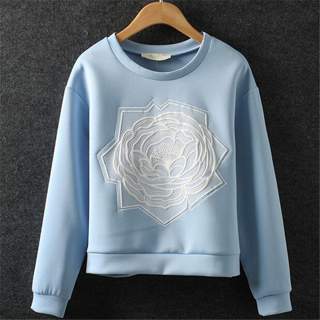 Women Hoodies Sweatshirts Rose Three-dimensional Embroidery Pullover Tops 2017 Female Long Sleeve Coat Casual Jacket Tops 31881