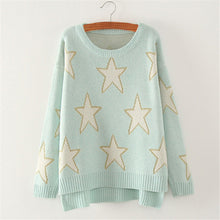 Women Irregular Knit Sweaters Fall new Five-Pointed Star Print Pullovers 2015 Female Loose Casual Coat long Sleeve Sweater 31874
