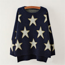 Women Irregular Knit Sweaters Fall new Five-Pointed Star Print Pullovers 2015 Female Loose Casual Coat long Sleeve Sweater 31874