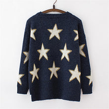 Women Irregular Knit Sweaters Fall new Five-Pointed Star Print Pullovers 2015 Female Loose Casual Coat long Sleeve Sweater 31874