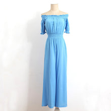 Women Jumpsuits Long Pant 2017 Summer Beach Long Elegant Strapless Off Shoulder High Waist Short Sleeve Rompers Overall Blue #23