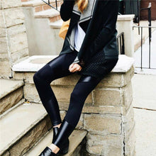 Women Leggings Workout Clothes Faux Leather Patchwork High Waist Fitness Pants Elastic Leggings Mayas Mujer#212