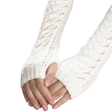 Women Long Gloves Knitted Warmer Hand Gloves Winter Autumn Hollow Out Fingerless Gloves Luvas De Inverno#B920