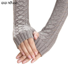 Women Long Gloves Knitted Warmer Hand Gloves Winter Autumn Hollow Out Fingerless Gloves Luvas De Inverno#B920