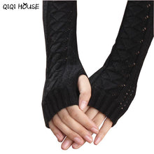 Women Long Gloves Knitted Warmer Hand Gloves Winter Autumn Hollow Out Fingerless Gloves Luvas De Inverno#B920
