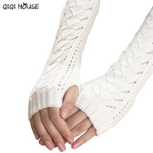 Women Long Gloves Knitted Warmer Hand Gloves Winter Autumn Hollow Out Fingerless Gloves Luvas De Inverno#B920