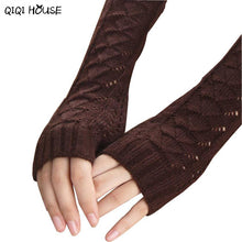 Women Long Gloves Knitted Warmer Hand Gloves Winter Autumn Hollow Out Fingerless Gloves Luvas De Inverno#B920