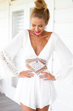 Women Long Sleeve White Lace V Neck Jumpsuits Rompers Short Pants Women Sexy Club Jumpsuits White Bodaysuite Deep V Neck #12