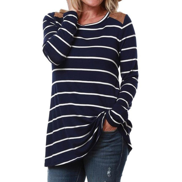 Women O Neck Long Sleeve Basic Tops Casual Loose Striped T-Shirt Patchwork T-shirts Women Spring Autumn Camiseta Femininos