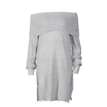 Women Off shoulder knitted sweater women 2016 Autumn Winter Side Splite Ladies Long sweaters and pullovers pull femme #WY
