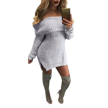 Women Off shoulder knitted sweater women 2016 Autumn Winter Side Splite Ladies Long sweaters and pullovers pull femme #WY