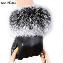 Women'S Leather Gloves Super Warmer Winter Gloves Elegant Lady Black Leather Soft Rabbit Fur Luvas Femininas#B920
