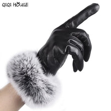 Women'S Leather Gloves Super Warmer Winter Gloves Elegant Lady Black Leather Soft Rabbit Fur Luvas Femininas#B920