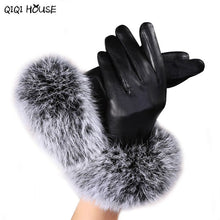 Women'S Leather Gloves Super Warmer Winter Gloves Elegant Lady Black Leather Soft Rabbit Fur Luvas Femininas#B920