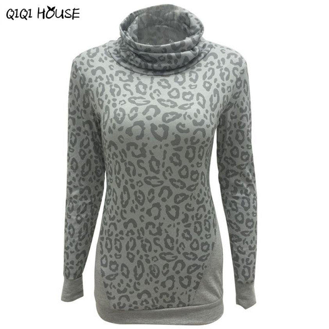 Women'S Tracksuits Pullover Turtleneck Slim Casual Tops Leopard Print Sexy Long Sleeve Blouse Moleton Feminina#905