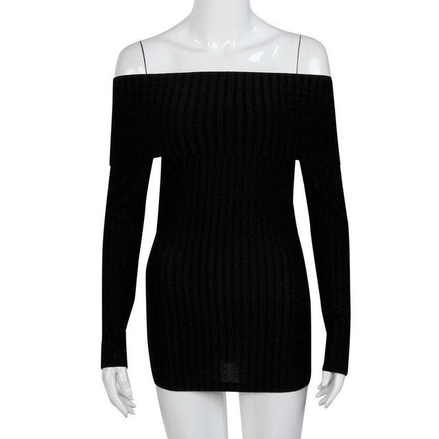 Women Sexy Blouses Off Shoulder Long Sleeve Blouse Slim Autumn Basic Knitted Sweater Blouse Blusa Mujer Sin Hombros#A919