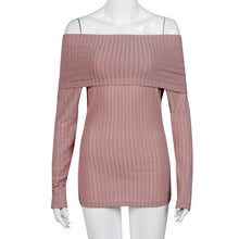 Women Sexy Blouses Off Shoulder Long Sleeve Blouse Slim Autumn Basic Knitted Sweater Blouse Blusa Mujer Sin Hombros#A919