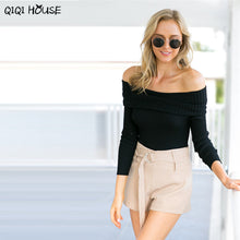 Women Sexy Blouses Off Shoulder Long Sleeve Blouse Slim Autumn Basic Knitted Sweater Blouse Blusa Mujer Sin Hombros#A919