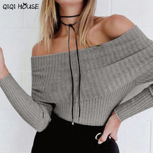Women Sexy Blouses Off Shoulder Long Sleeve Blouse Slim Autumn Basic Knitted Sweater Blouse Blusa Mujer Sin Hombros#A919