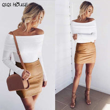 Women Sexy Blouses Off Shoulder Long Sleeve Blouse Slim Autumn Basic Knitted Sweater Blouse Blusa Mujer Sin Hombros#A919