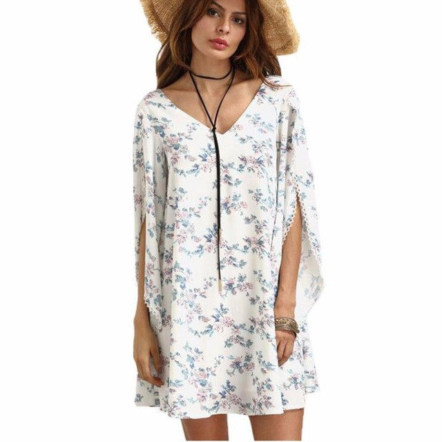 Women Sexy Floral Printed Bohemian Loose Split Long Sleeve Women Dress Summer Vestidos Autumn Spring 2016