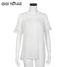 Women Shirt Short Sleeve Hollow Out Lace Solid Tops Ladies Office Loose Shirt Summer Wear Blusas De Verao#A919