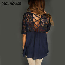 Women Shirt Short Sleeve Hollow Out Lace Solid Tops Ladies Office Loose Shirt Summer Wear Blusas De Verao#A919