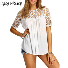 Women Shirt Short Sleeve Hollow Out Lace Solid Tops Ladies Office Loose Shirt Summer Wear Blusas De Verao#A919