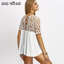 Women Shirt Short Sleeve Hollow Out Lace Solid Tops Ladies Office Loose Shirt Summer Wear Blusas De Verao#A919