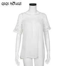 Women Shirt Short Sleeve Hollow Out Lace Solid Tops Ladies Office Loose Shirt Summer Wear Blusas De Verao#A919