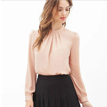 Women Summer Fold Loose Comfort Casual Chiffon Long Latern Sleeve Shirt Tops White Pink Blouse Camisa Feminina #158