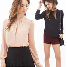 Women Summer Fold Loose Comfort Casual Chiffon Long Latern Sleeve Shirt Tops White Pink Blouse Camisa Feminina #158