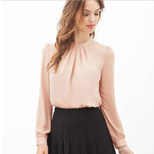 Women Summer Fold Loose Comfort Casual Chiffon Long Latern Sleeve Shirt Tops White Pink Blouse Camisa Feminina #158