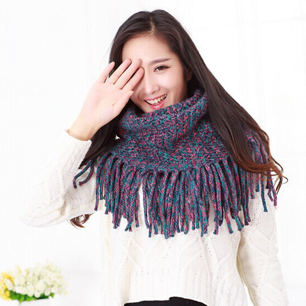 Women Tassels Knitted Circle Wool Scarf Shawl Wrap Winter Warm Ring Collar Cute Tassel Suit Wild Foulard# 698