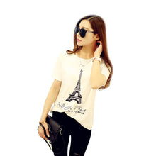 Women Top Short Sleeve Print Letter Eiffel Tower Cropped Tops For Women Croped Vrouwen T-Shirt#B718