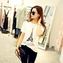 Women Top Short Sleeve Print Letter Eiffel Tower Cropped Tops For Women Croped Vrouwen T-Shirt#B718