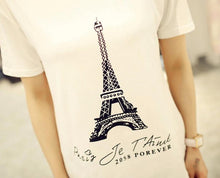 Women Top Short Sleeve Print Letter Eiffel Tower Cropped Tops For Women Croped Vrouwen T-Shirt#B718
