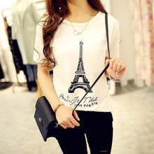 Women Top Short Sleeve Print Letter Eiffel Tower Cropped Tops For Women Croped Vrouwen T-Shirt#B718