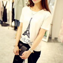 Women Top Short Sleeve Print Letter Eiffel Tower Cropped Tops For Women Croped Vrouwen T-Shirt#B718