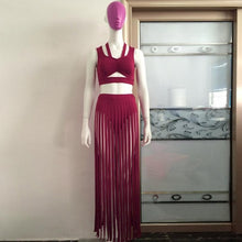 Women Two Piece Outfits Off Shoulder Backless Halter Tassel Beach Sexy Club Dress Vestidos De Verano#B714