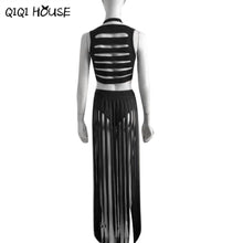 Women Two Piece Outfits Off Shoulder Backless Halter Tassel Beach Sexy Club Dress Vestidos De Verano#B714