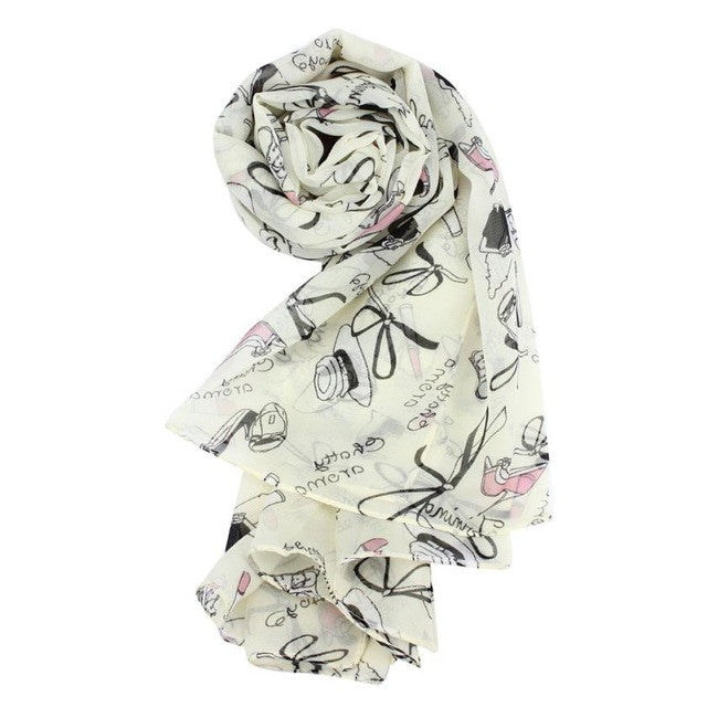 Women ponchos and capes Lipstick High-heeled Graffiti Bowknot Scarf Chiffon Scarves bufanda del invierno
