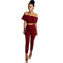 Womens 2 Piece Set Off Shoulder Sleeveless Lotus Jumpsuit Ladies Cut Out Bodycon Pencil Overalls For 4 season #1212