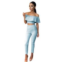 Womens 2 Piece Set Off Shoulder Sleeveless Lotus Jumpsuit Ladies Cut Out Bodycon Pencil Overalls For 4 season #1212