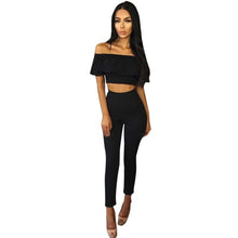 Womens 2 Piece Set Off Shoulder Sleeveless Lotus Jumpsuit Ladies Cut Out Bodycon Pencil Overalls For 4 season #1212