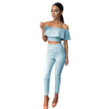 Womens 2 Piece Set Off Shoulder Sleeveless Lotus Jumpsuit Ladies Cut Out Bodycon Pencil Overalls For 4 season #1212