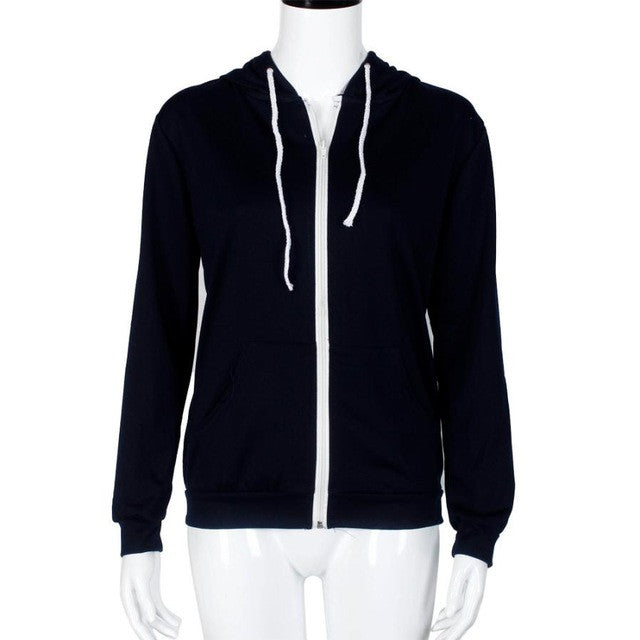 Womens Bomber Jacket Hooded Solid Blue Long Sleeve Coats Fitness Outwear Autumn Basic Jacket Camperas De Mujer#C928